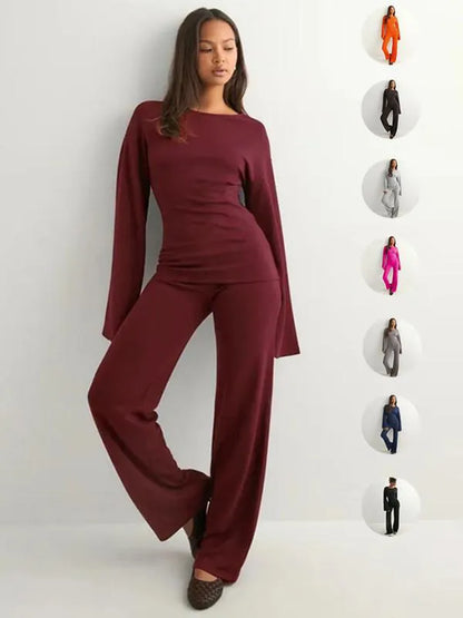 Long Sleeve Top & Straight Leg Pants Set