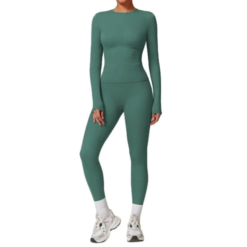 2-Piece Set Women's Long Sleeve Solid Color Sports Set