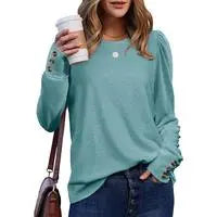 Long Sleeve Shirts for Women Blouses Dressy Casual Puff Sleeve Fashion Clothing Tops with Buttons