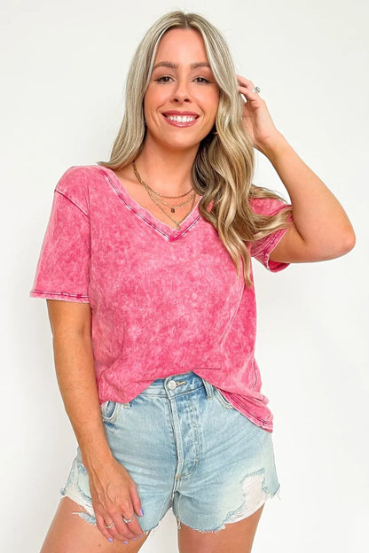 Soliel Acid Wash V-Neck Relaxed Fit Top - BACK IN STOCK