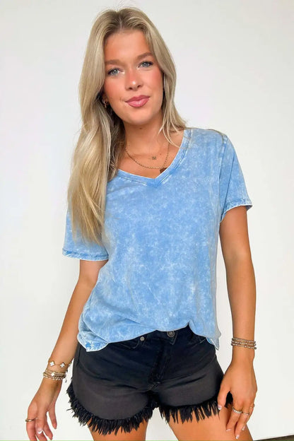 Soliel Acid Wash V-Neck Relaxed Fit Top - BACK IN STOCK