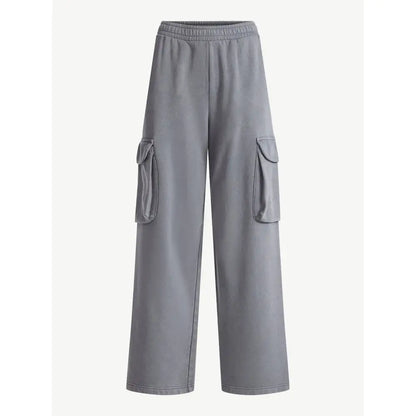 Mineral Washed Oversized Cropped Hoodie + Wide Leg Cargo Sweatpants
