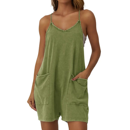Women's Minimalist Cotton Blend Acid Wash Romper