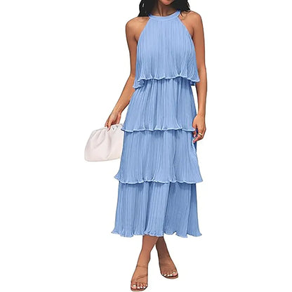 Women's 2026 Summer Sleeveless Chiffon Flowy Midi Dress