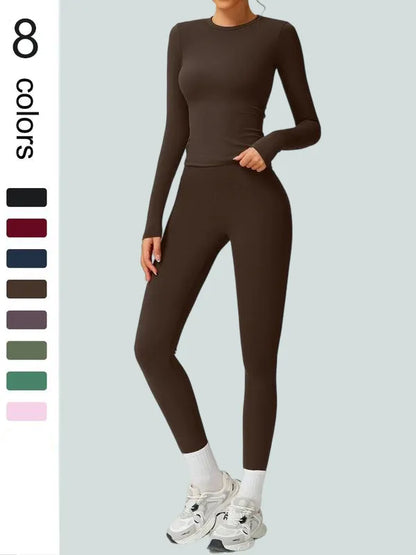 Women's Patchwork High Elastic Soft Round Neck Flat Shoulder Long Sleeve Slim Fit Beautiful Hip Tight Pants