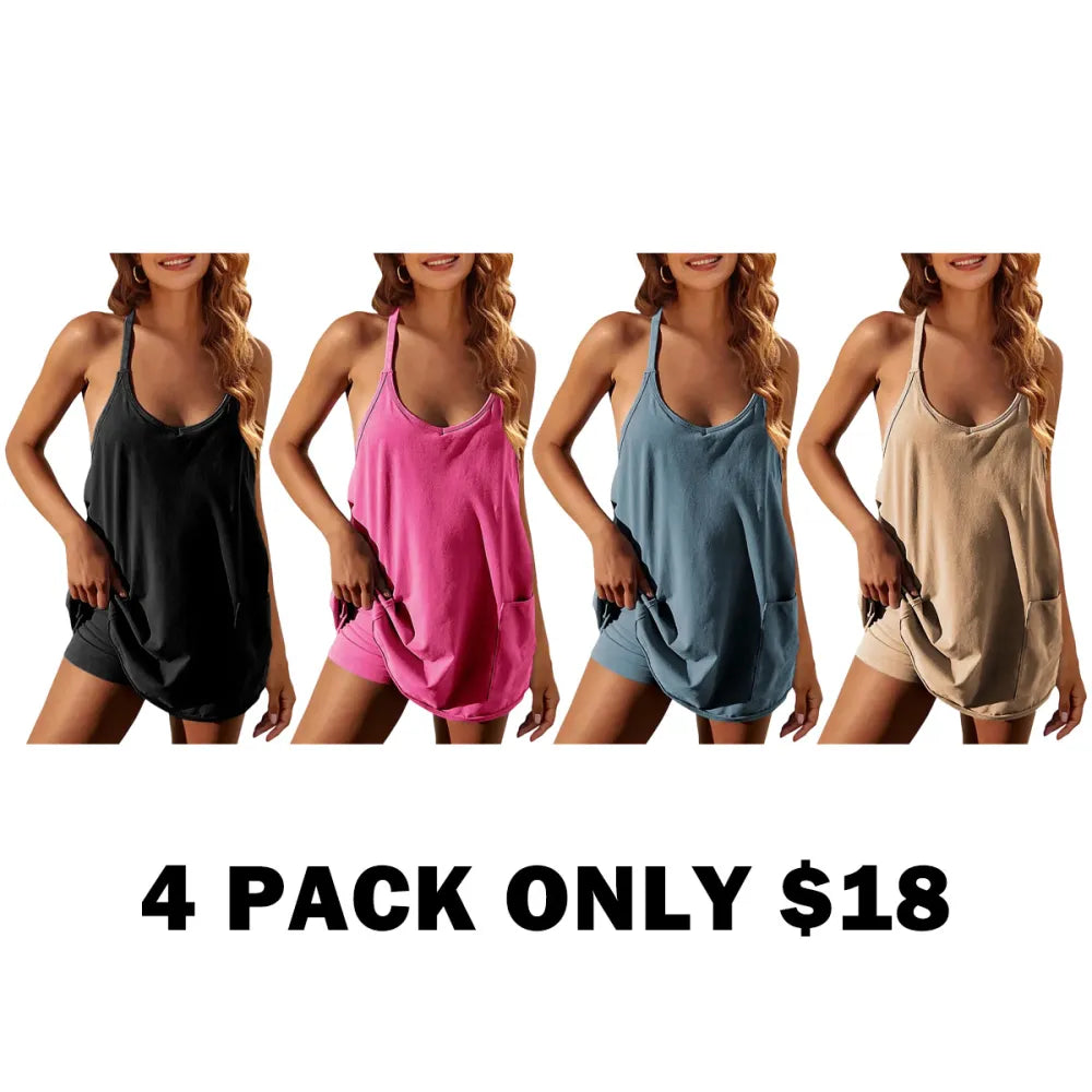 Women's Summer Sleeveless Mini Dress with Built-in Shorts