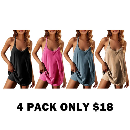Women's Summer Sleeveless Mini Dress with Built-in Shorts
