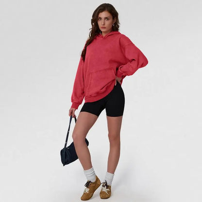 Unisex Casual Oversized Acid Wash Tops Hoodie Pullover-Athletic&Warm