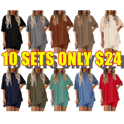 🔥Women's Casual Loose-fitting Two-Piece Set (Crew Neck/V-Neck) 🔥 10-Piece Set - Includes All Colors, Only $24