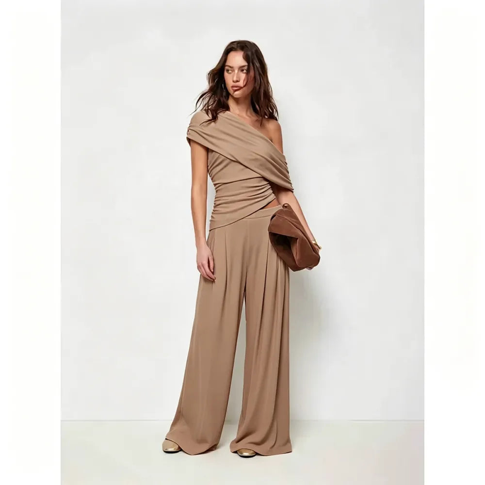 🎉Hot Sale🔥-Women'S One-Shoulder Wide-Leg Pants Suit