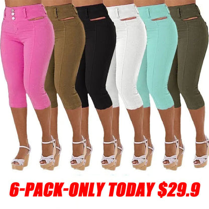 Solid Cut Out Waist Skinny High Waist Capri Jeans