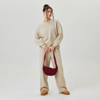 Women's Cozy Round Neck Top & Wide Leg Trousers Two Piece Outfits