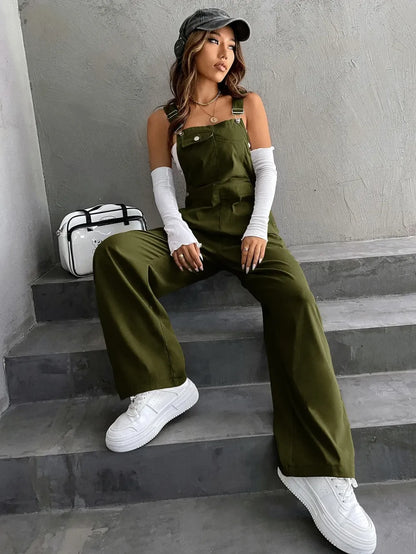 Women's Plain Pocket Overalls, Casual Comfy Overalls for Daily Wear, Ladies Clothes for All Seasons, Womenswear