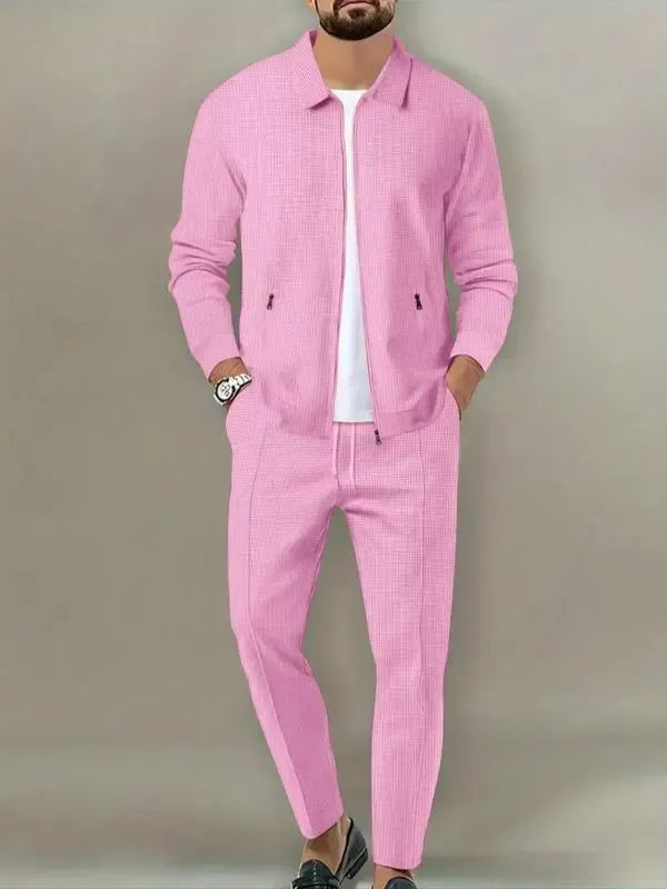 Men’s Zip-Up Tracksuit Set – Sporty 2-Piece Jacket & Pants with Drawstring Waist