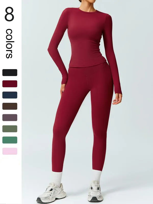 Women's Patchwork High Elastic Soft Round Neck Flat Shoulder Long Sleeve Slim Fit Beautiful Hip Tight Pants