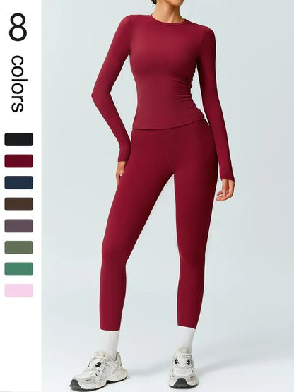 Women's Patchwork High Elastic Soft Round Neck Flat Shoulder Long Sleeve Slim Fit Beautiful Hip Tight Pants