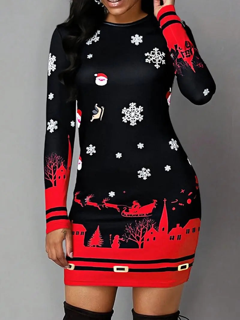 Women's Vintage Geometric Print Casual Long Sleeve Dress