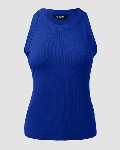 O-Neck Knit Sleeveless Basic Slim Fit Tummy Control Tank Casual Top(Without Pads)