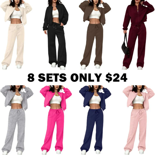 Casual Striped Long Sleeve Zipper Jacket and Pants Set