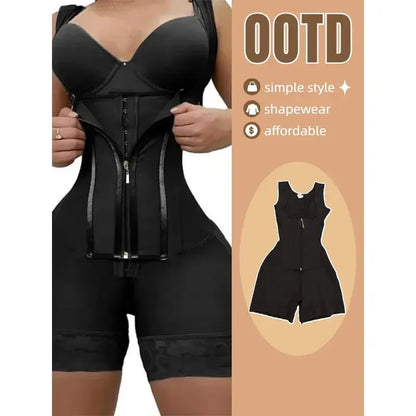 Women's Solid Color Zipper Corset Shapewear Romper
