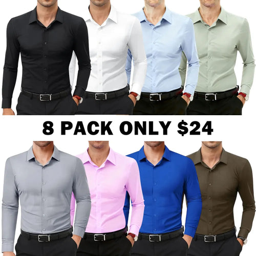 Men's 16-Way Stretch Slim Fit Long Sleeve Button Down Shirts