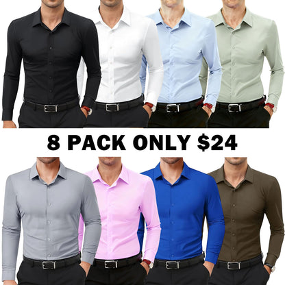 Men's 16-Way Stretch Slim Fit Long Sleeve Button Down Shirts