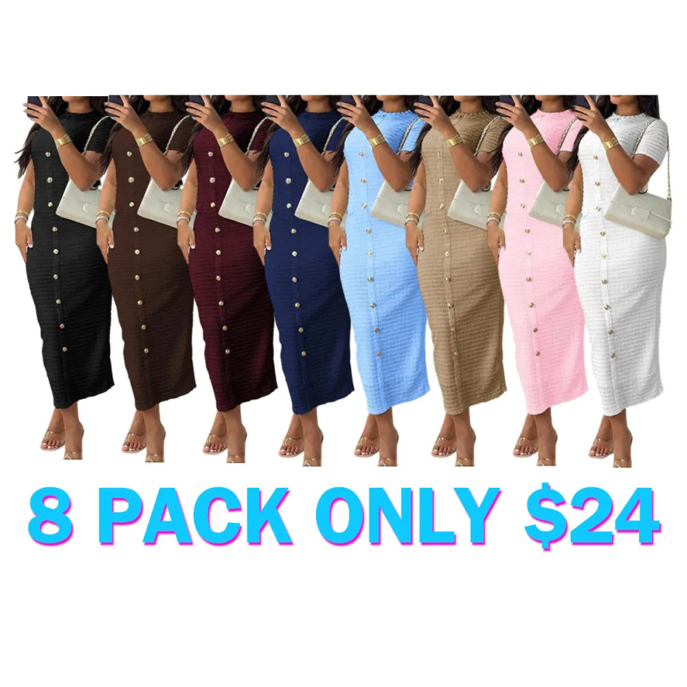 Women's Plain Zipper Back Round Neck Dress