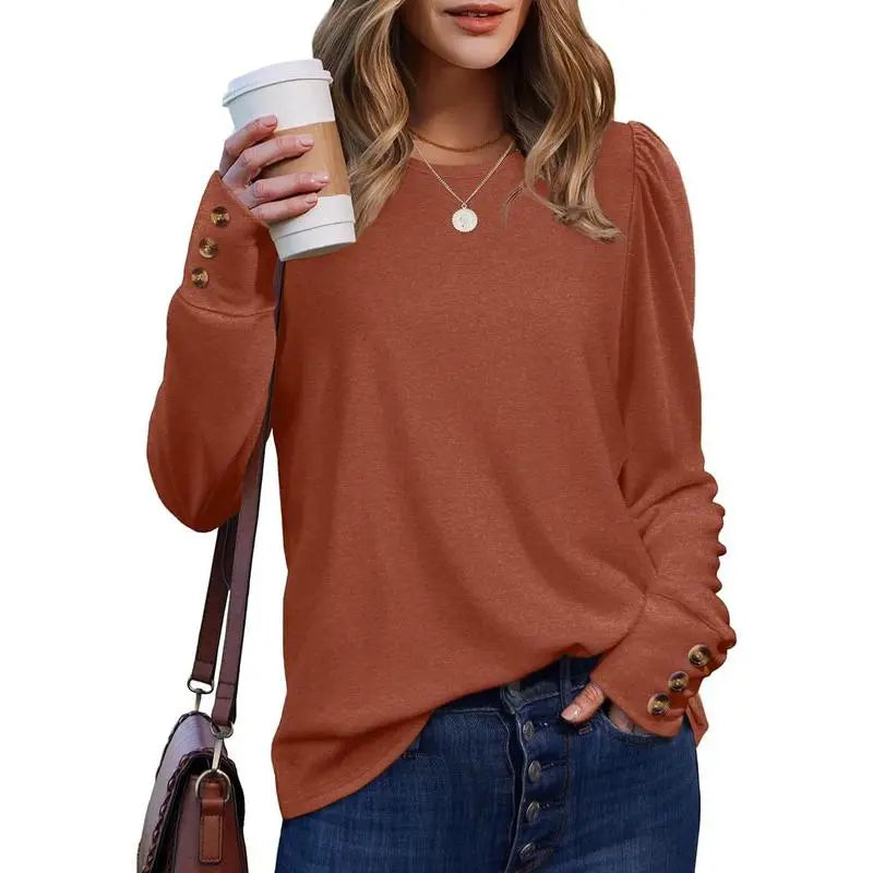 Long Sleeve Shirts for Women Blouses Dressy Casual Puff Sleeve Fashion Clothing Tops with Buttons