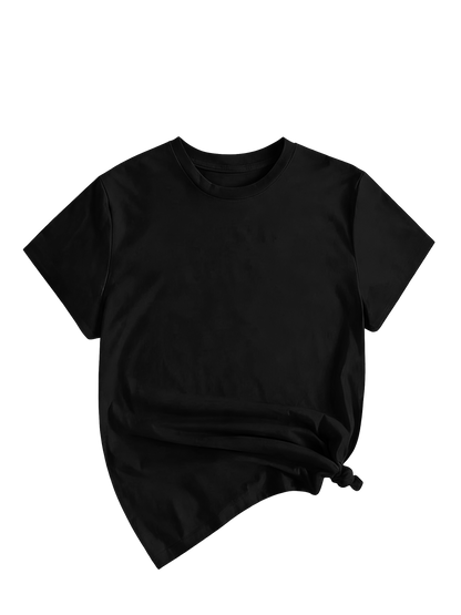 Women's Solid Round Neck Tee, Casual Short Sleeve Crew Neck T-Shirt for Summer