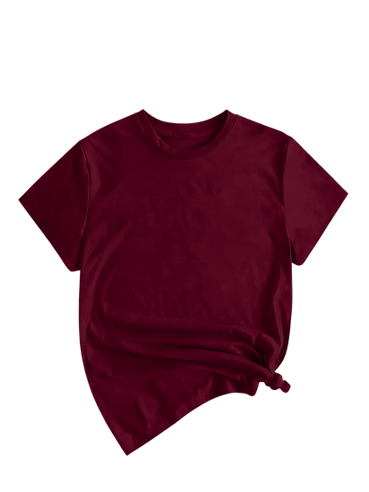Women's Solid Round Neck Tee, Casual Short Sleeve Crew Neck T-Shirt for Summer