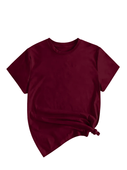 Women's Solid Round Neck Tee, Casual Short Sleeve Crew Neck T-Shirt for Summer