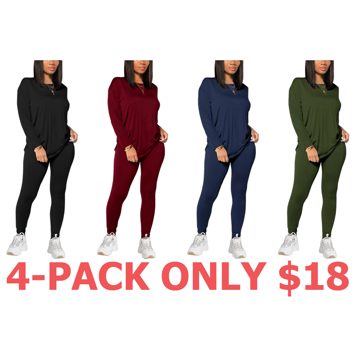 Women's Solid Drop Shoulder Tee & Elastic Waist Skinny Pants Two-piece Set