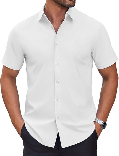 Mens Short Sleeve Dress Shirts Wrinkle Free Casual Button Down Shirts Summer Untucked Dress Shirt