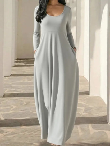 Women's Long Nightgown,Casual Round Neck Long Sleeve Pocket Sleepwear,Soft Comfortable All-Season Loungewear