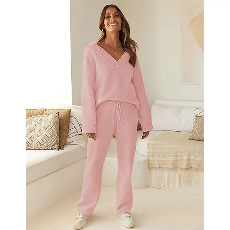 Women's 2 Piece Outfits Fuzzy Fleece Pajama Set Long Sleeve
