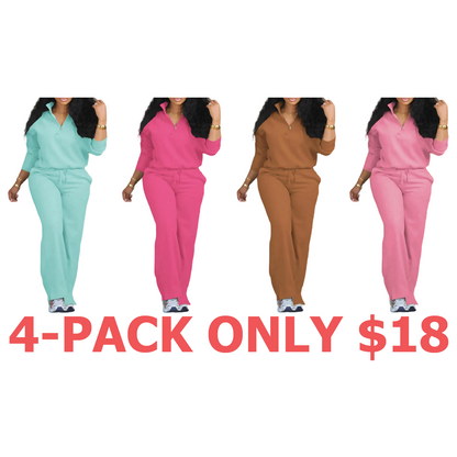 Women's Solid Casual Long Sleeve Top & Pocket Wide Leg