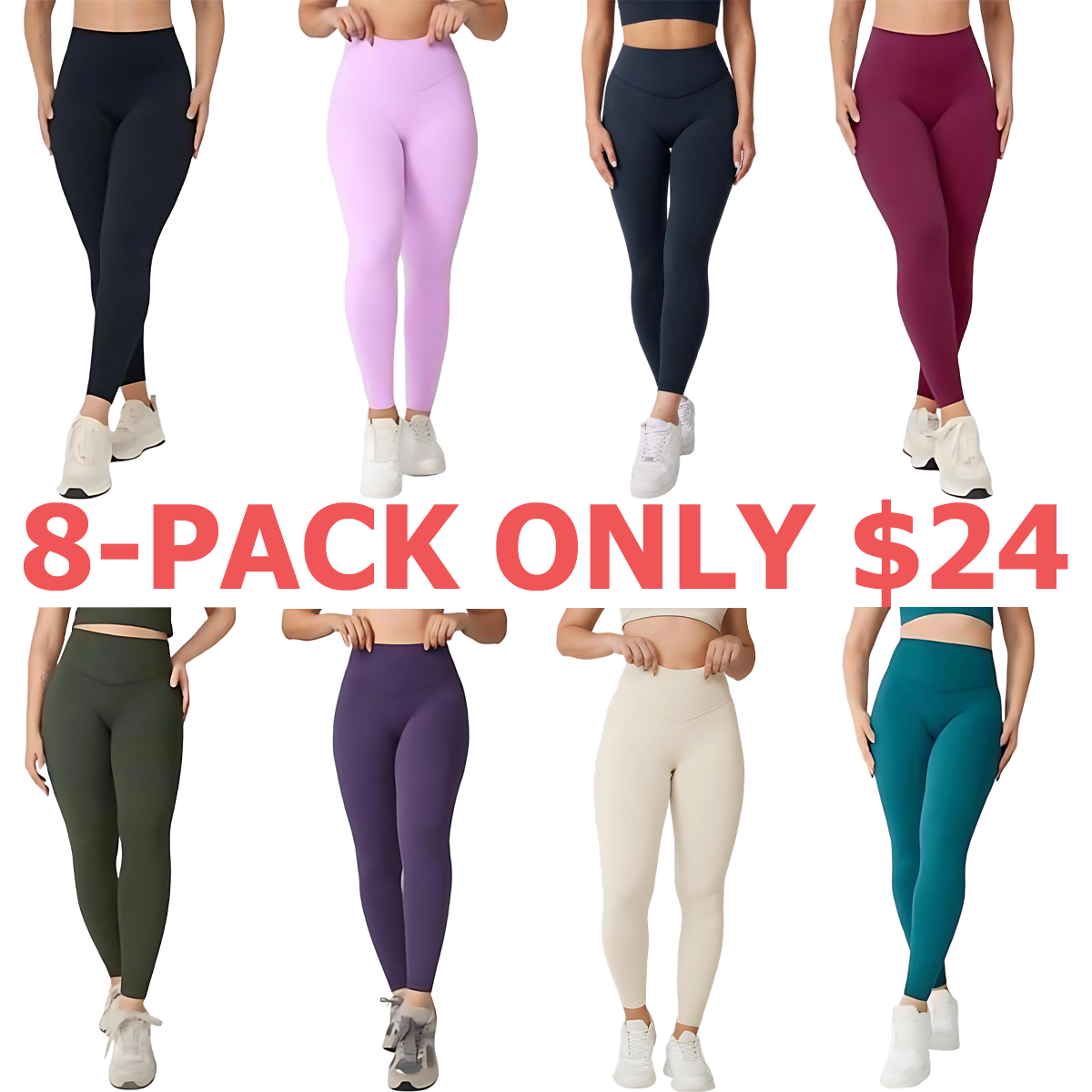 Women's 8-Piece Set High-Waisted Seam Sports Leggings