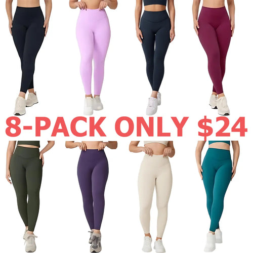 Women's 8-Piece Set High-Waisted Seam Sports Leggings