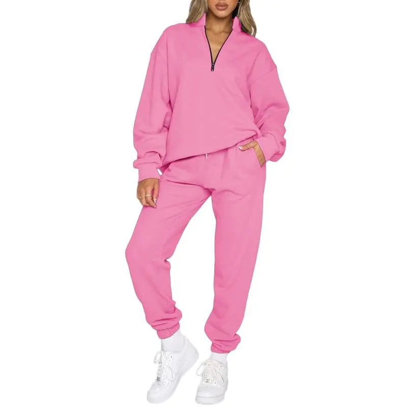 Women 2 Piece Outfits Sweatsuit Oversized Half Zip Pullover Long Sleeve Sweatshirt Jogger Pants Set with Pockets