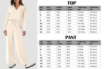 Women's 2 Piece Sets Outfits Casual Long Sleeve Sweatsuits Polo Top and Wide Leg Pants Matching Sets