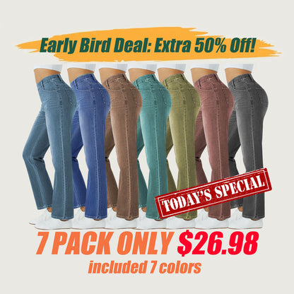 Stretch-Knit Straight-Leg Jeans with Multiple Pockets