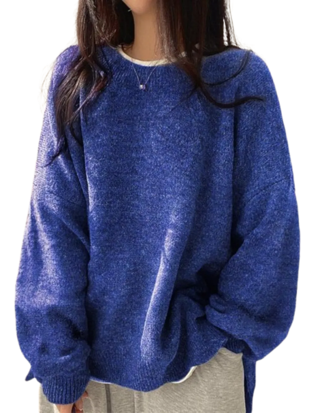 Women's Drop Shoulder Split Hem Sweater, Chic Casual Long Sleeve Round Neck Jumper