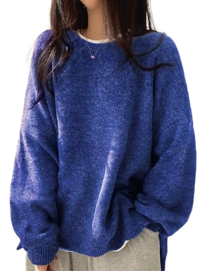 Women's Drop Shoulder Split Hem Sweater, Chic Casual Long Sleeve Round Neck Jumper