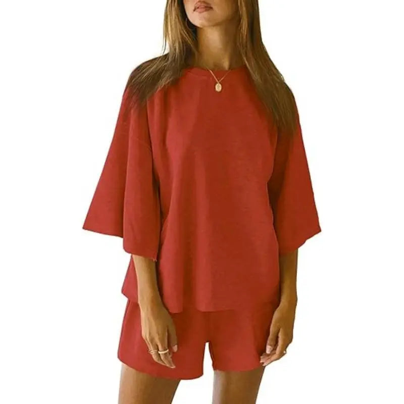 Womens 2 Piece Outfits 3/4 Sleeve Tops and Elastic Waist Shorts Lounge