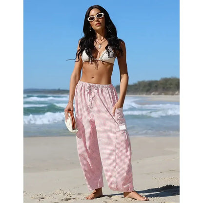 Women‘s Wide Leg Gingham Striped Plaid Pants