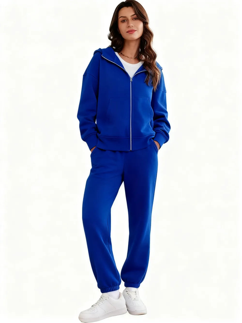 2 Piece Sets for Women Fleece Sweatsuits Zip Up Hoodie Sweatshirts Drawstring Jogger Sweatpants