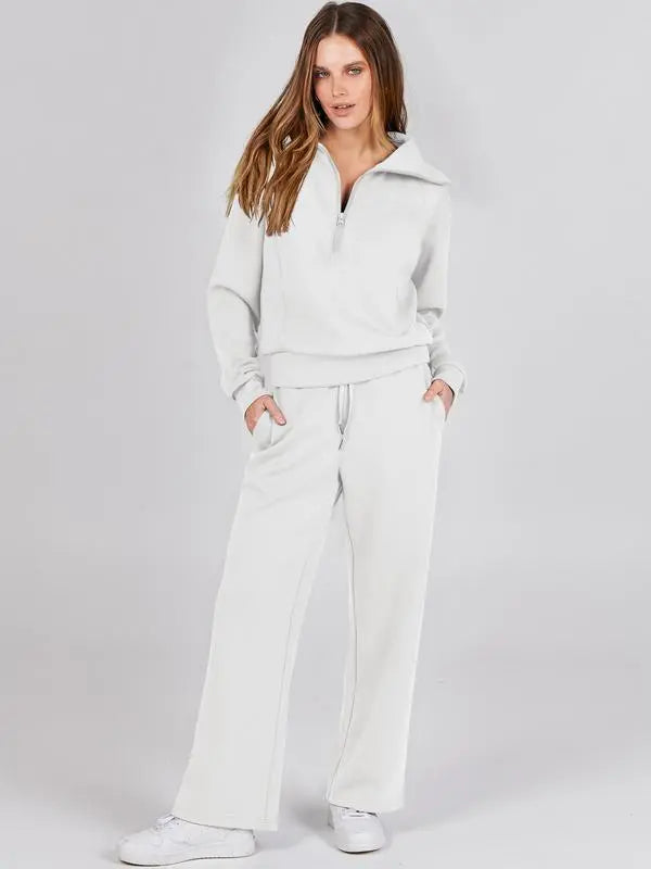 Women 2 Piece Outfits Sweatsuit Set 2025 Fall Oversized Half Zip Sweatshirt