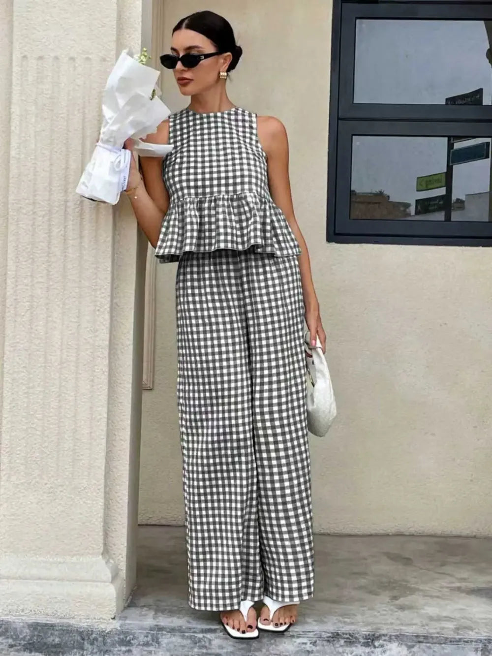 Women's Casual Sleeveless Top + Striped Pants Set