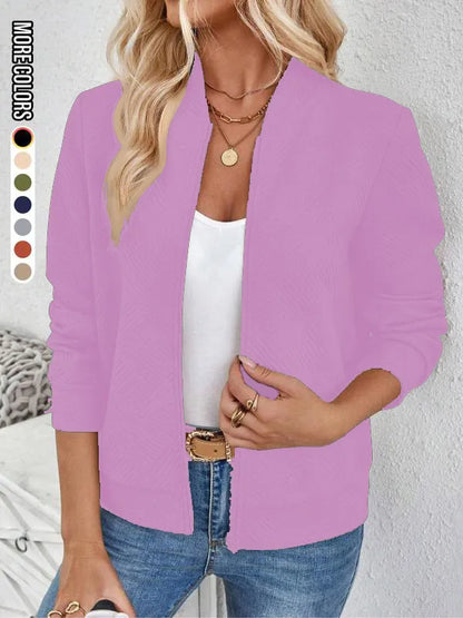 Women's Solid Textured Zip Up Jacket