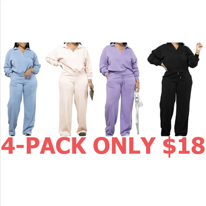 Women's Solid Long Sleeve Sweatshirt & Drawstring Waist Pants Set, Casual Fashion